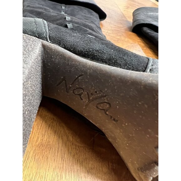 Naya Narubi Women's 7 Black Over the Knee Fold Down Suede Leather Boots Heeled - Picture 8 of 8